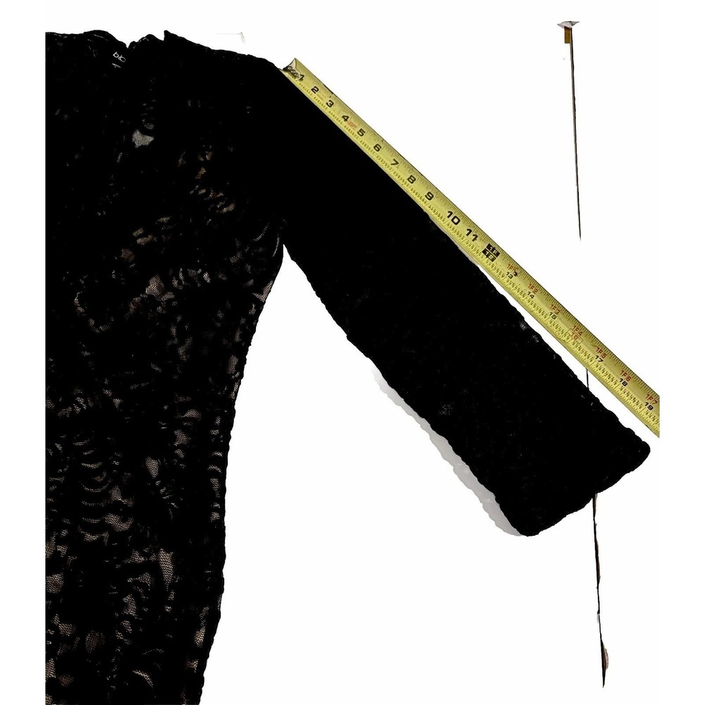 Y2K Bebe XL Blk ivory lace overlay deep vneck scallop top dress Evening Siren - Picture 9 of 13
